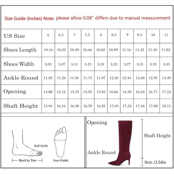 Women Burgundy Suede Faux Leather Pointed Toe Tall Stiletto Zipper Dress Boot - Picture 8 of 8